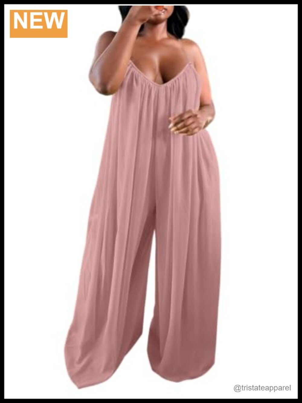 Nimsruc Women's Wide Leg Jumpsuit V-Neck Spaghetti Strap Sleeveless Romper with